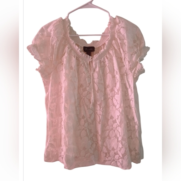 Trulli Womens Cream Short Sleeve Sheer Lace Blouse With Tie Front (Size L) - Picture 1 of 5